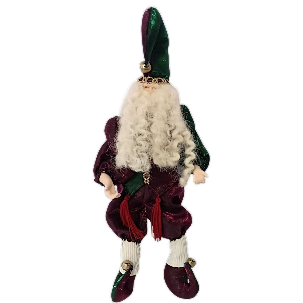 Harlequin Santa Claus Figure Posable Doll Velvet Victorian‎ Christmas TINY FLAW